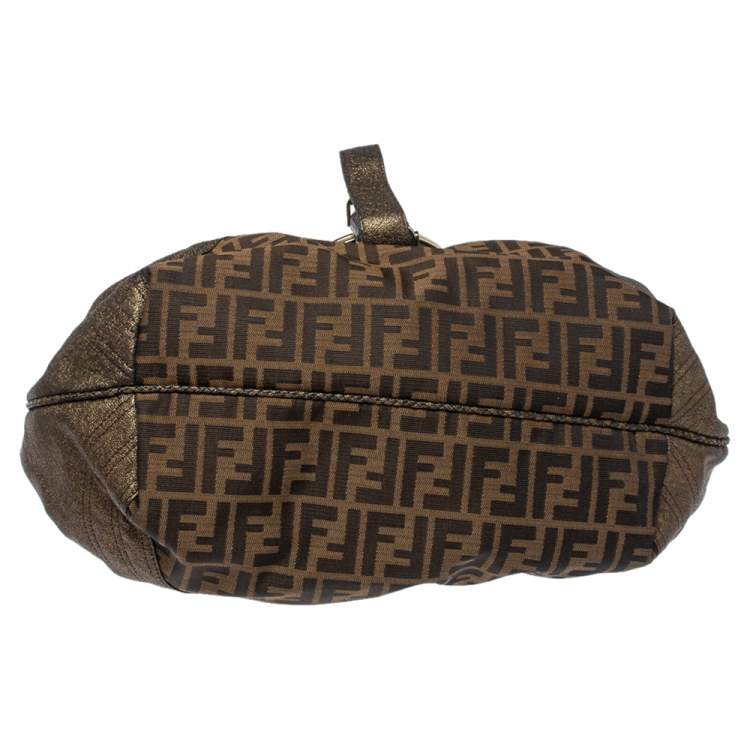 Pre Owned Fendi Tobacco/Metallic Zucca Canvas and Leather Spy Bag
