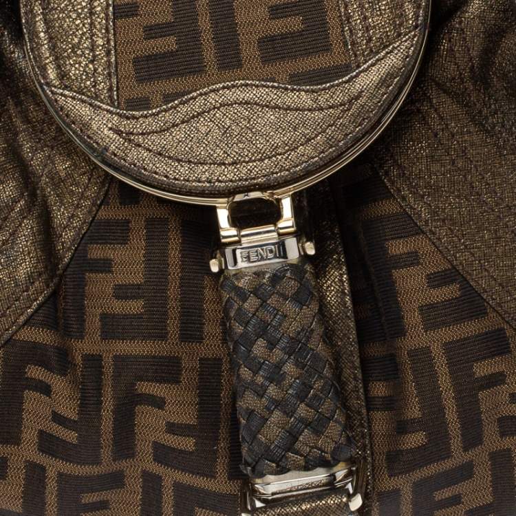 Pre Owned Fendi Tobacco/Metallic Zucca Canvas and Leather Spy Bag