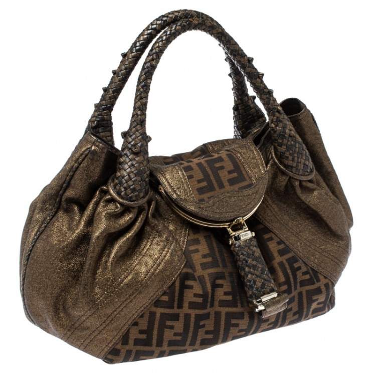 Pre Owned Fendi Tobacco/Metallic Zucca Canvas and Leather Spy Bag