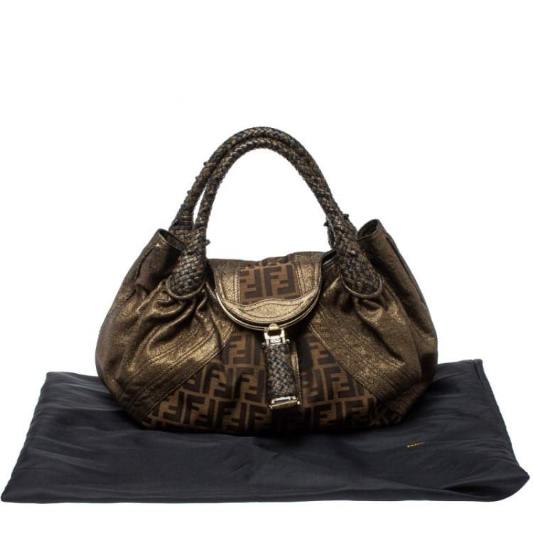 Pre Owned Fendi Tobacco/Metallic Zucca Canvas and Leather Spy Bag
