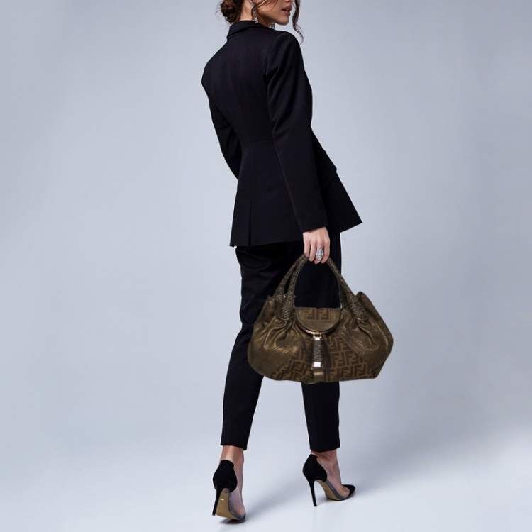 Pre Owned Fendi Tobacco/Metallic Zucca Canvas and Leather Spy Bag