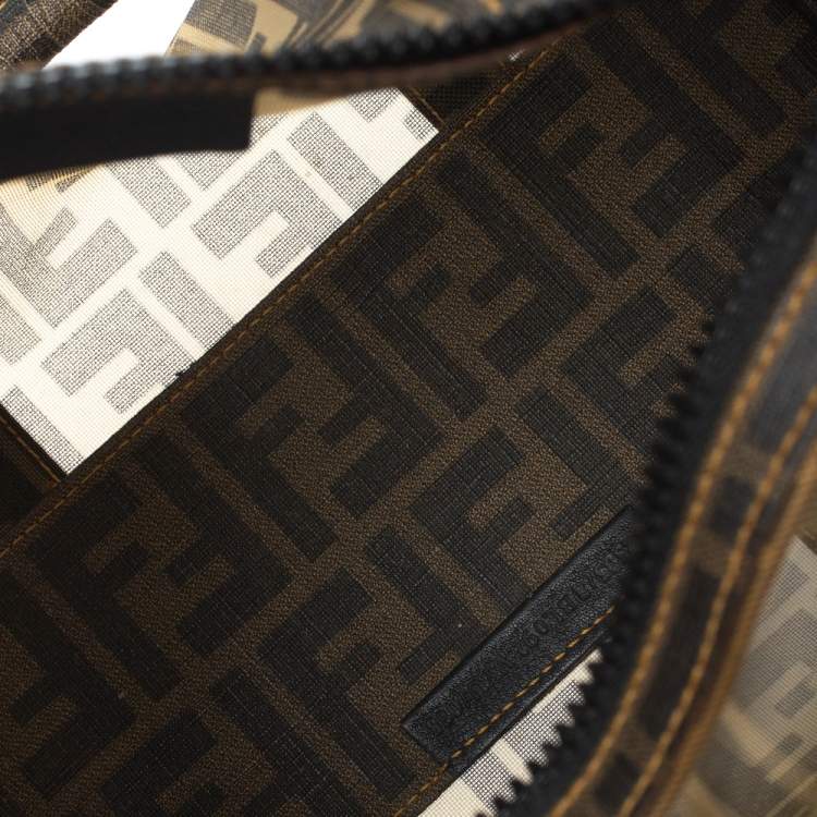 Pre Owned Fendi Tobacco Zucca Mesh and Coated Canvas Bauletto Boston Bag