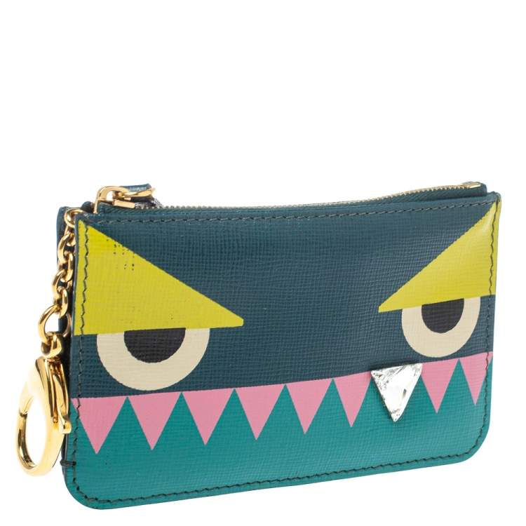 Pre Owned Fendi Crayons Saffiano Leather Monster Crystal Tooth Key Case