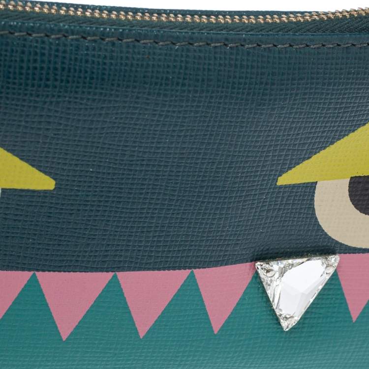 Pre Owned Fendi Crayons Saffiano Leather Monster Crystal Tooth Key Case