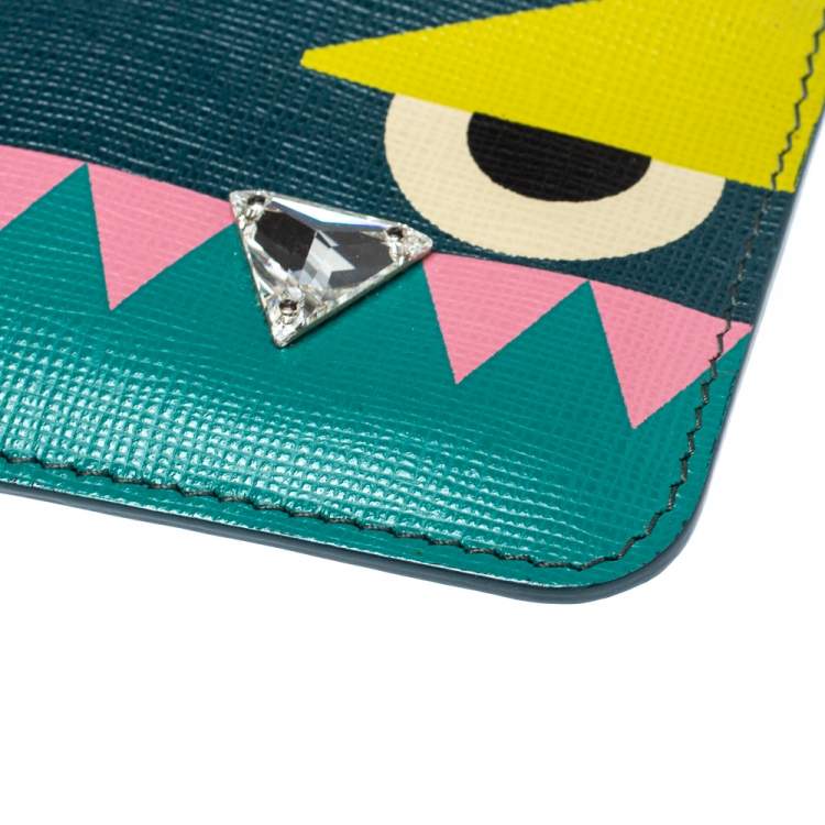 Pre Owned Fendi Crayons Saffiano Leather Monster Crystal Tooth Key Case
