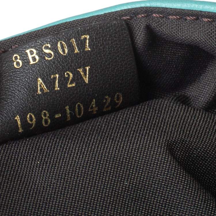 Pre Owned Fendi Light Blue FF Logo Embossed Leather Mini Baguette Bag