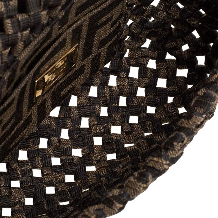 Pre Owned Fendi Jacquard Fabric Interlace Mini Baguette Bag