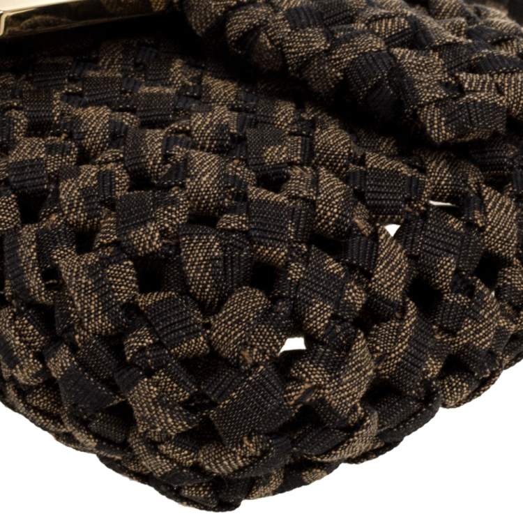 Pre Owned Fendi Jacquard Fabric Interlace Mini Baguette Bag