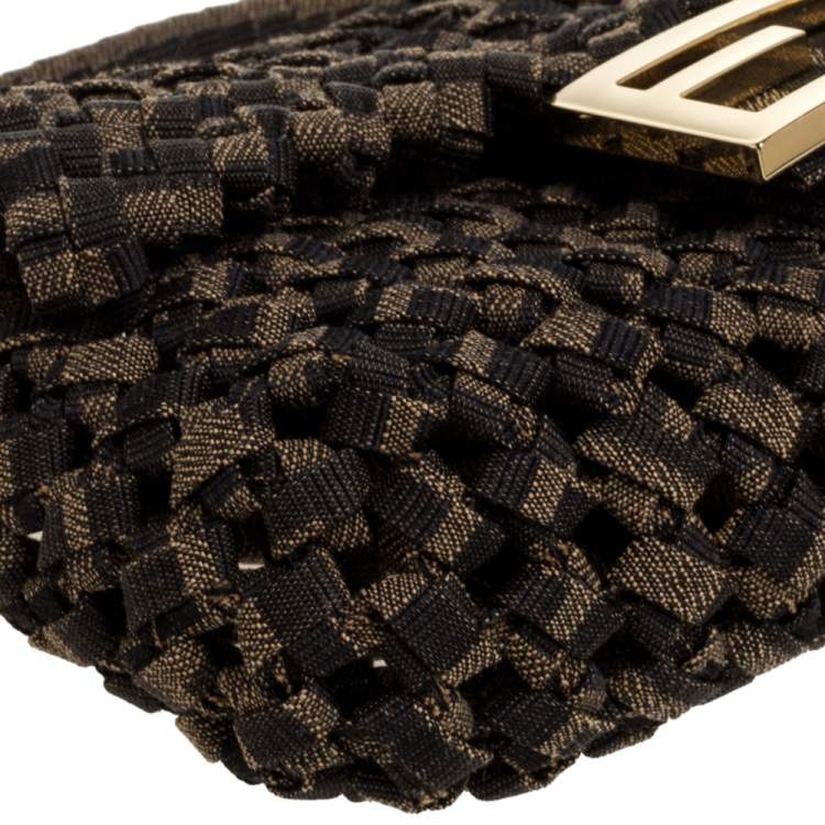 Pre Owned Fendi Jacquard Fabric Interlace Mini Baguette Bag