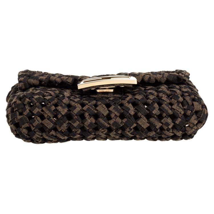 Pre Owned Fendi Jacquard Fabric Interlace Mini Baguette Bag