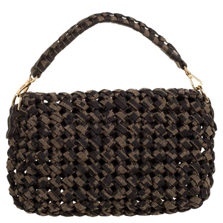 Pre Owned Fendi Jacquard Fabric Interlace Mini Baguette Bag
