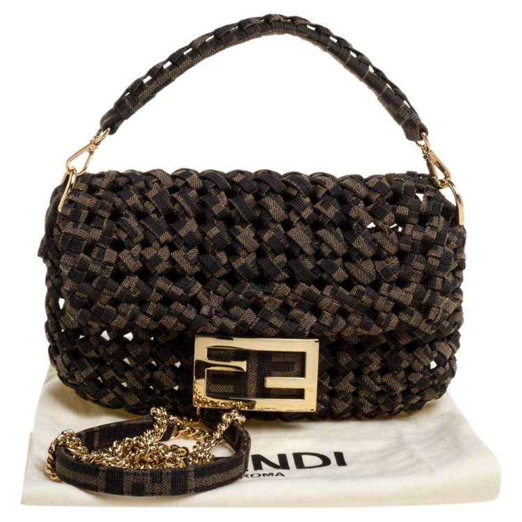Pre Owned Fendi Jacquard Fabric Interlace Mini Baguette Bag