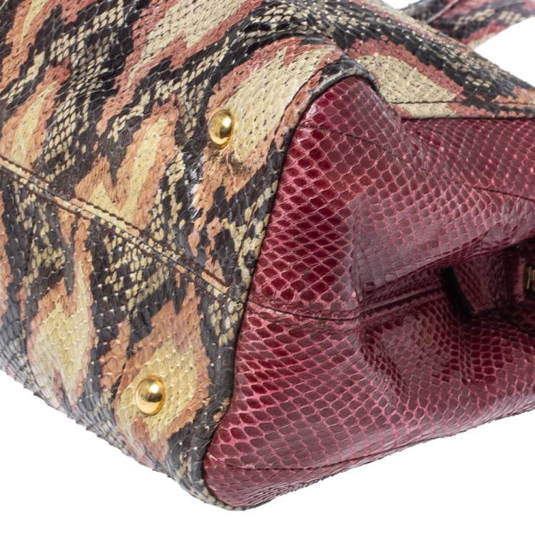 Pre Owned Fendi Multicolor Snakeskin Chameleon Satchel 