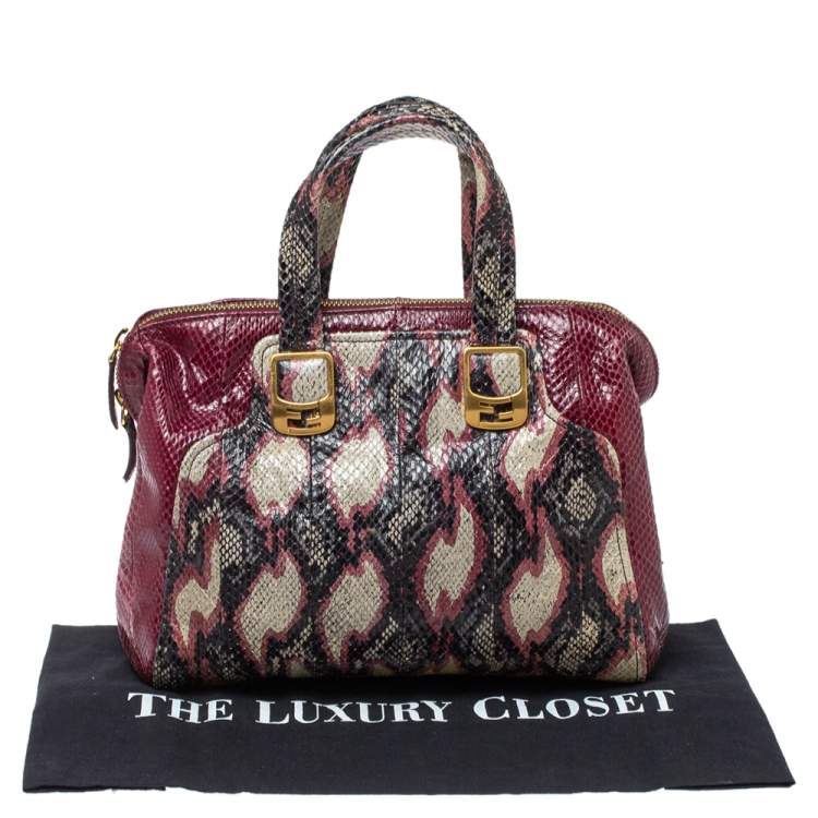 Pre Owned Fendi Multicolor Snakeskin Chameleon Satchel 
