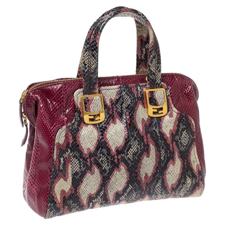 Pre Owned Fendi Multicolor Snakeskin Chameleon Satchel 