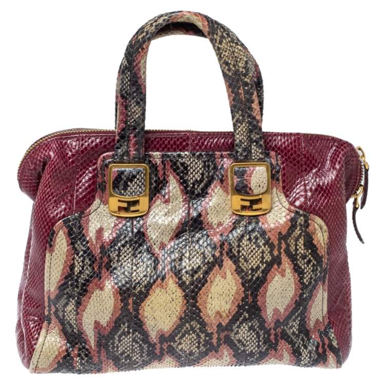 Pre Owned Fendi Multicolor Snakeskin Chameleon Satchel 