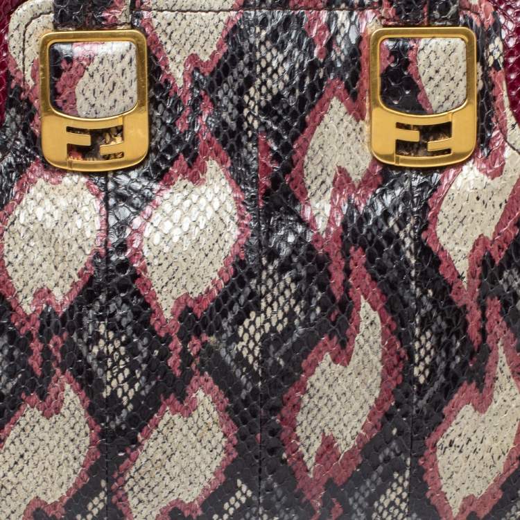 Pre Owned Fendi Multicolor Snakeskin Chameleon Satchel 