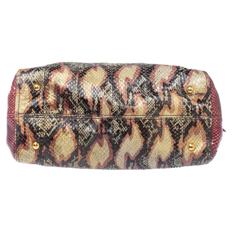 Pre Owned Fendi Multicolor Snakeskin Chameleon Satchel 