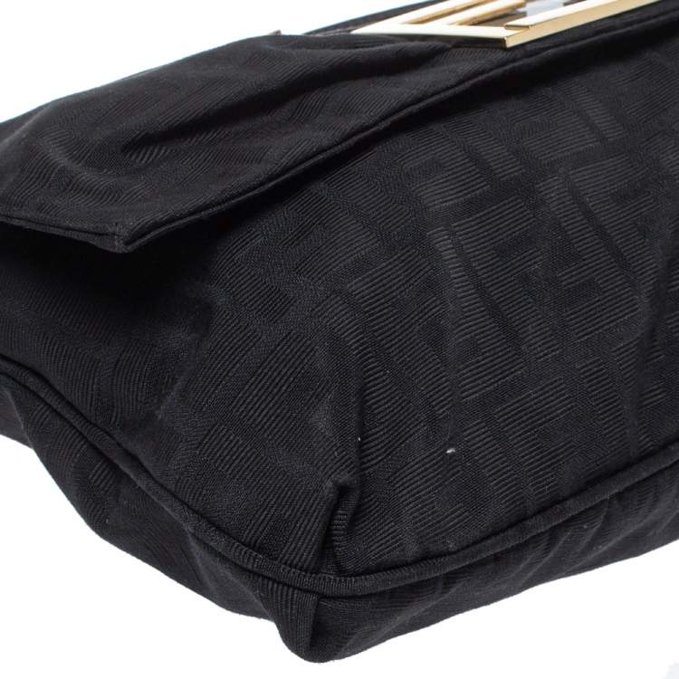 Pre Owned Fendi Black Zucca Canvas and Patent Leather Mia Crossbody Bag