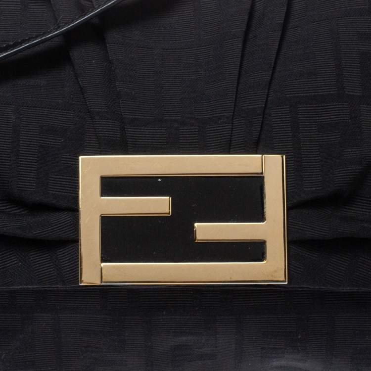 Pre Owned Fendi Black Zucca Canvas and Patent Leather Mia Crossbody Bag