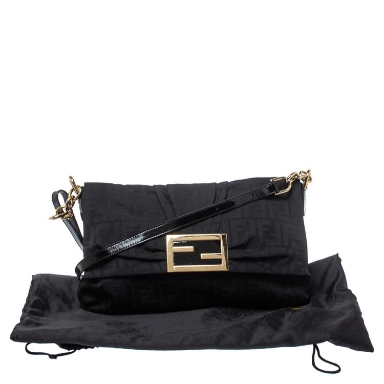 Pre Owned Fendi Black Zucca Canvas and Patent Leather Mia Crossbody Bag
