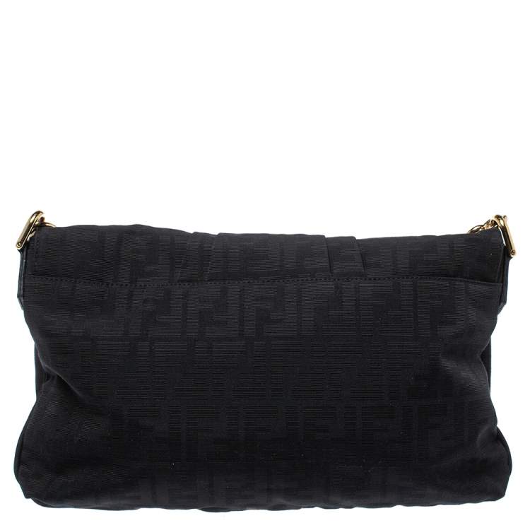 Pre Owned Fendi Black Zucca Canvas and Patent Leather Mia Crossbody Bag