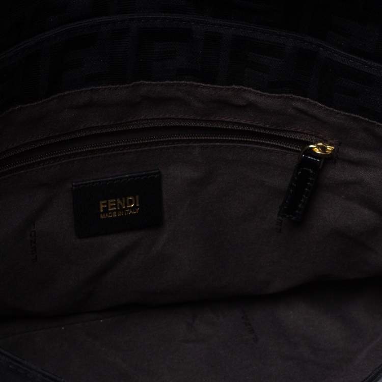 Pre Owned Fendi Black Zucca Canvas and Patent Leather Mia Crossbody Bag