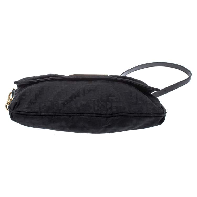 Pre Owned Fendi Black Zucca Canvas and Patent Leather Mia Crossbody Bag