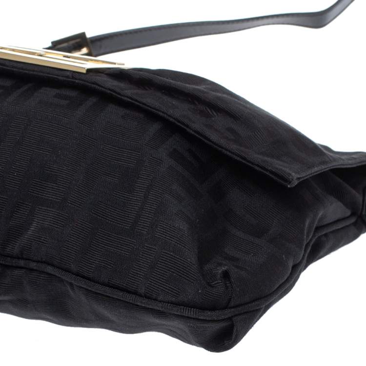 Pre Owned Fendi Black Zucca Canvas and Patent Leather Mia Crossbody Bag