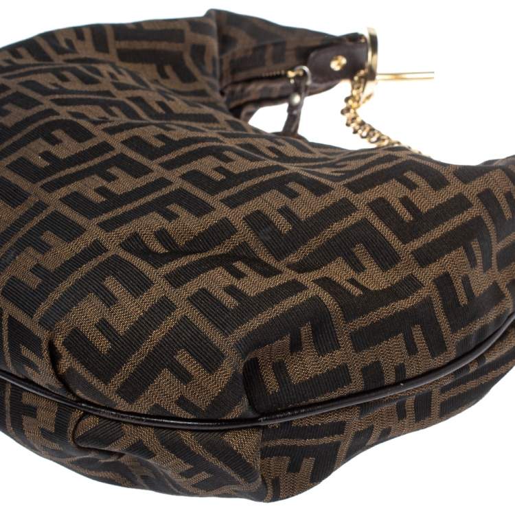 Pre Owned Fendi Tobacco Zucca Canvas Chef Chain Hobo