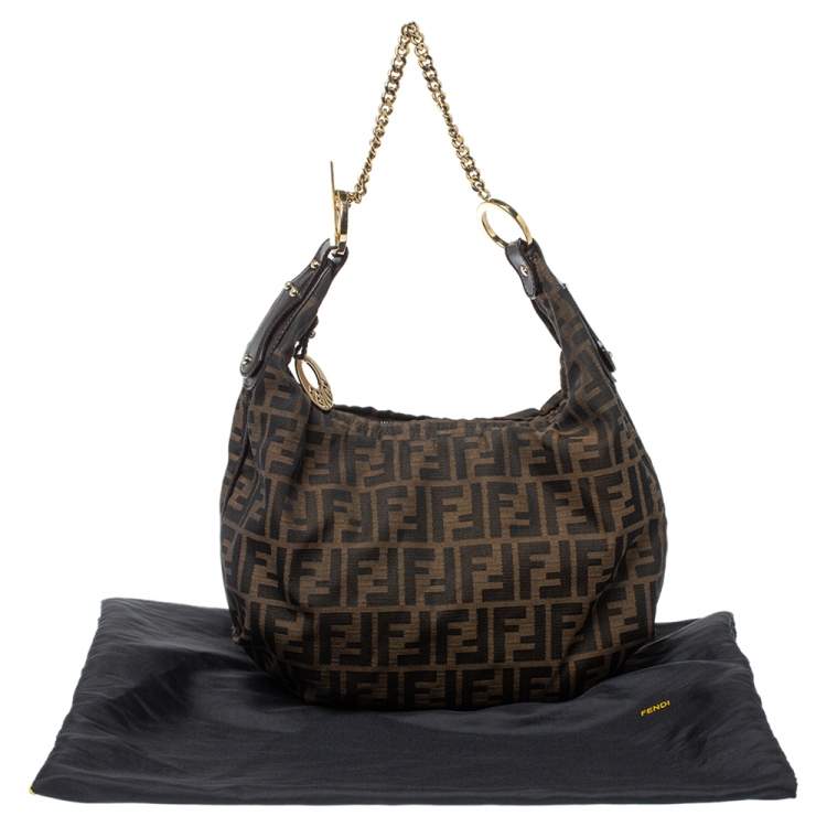 Pre Owned Fendi Tobacco Zucca Canvas Chef Chain Hobo