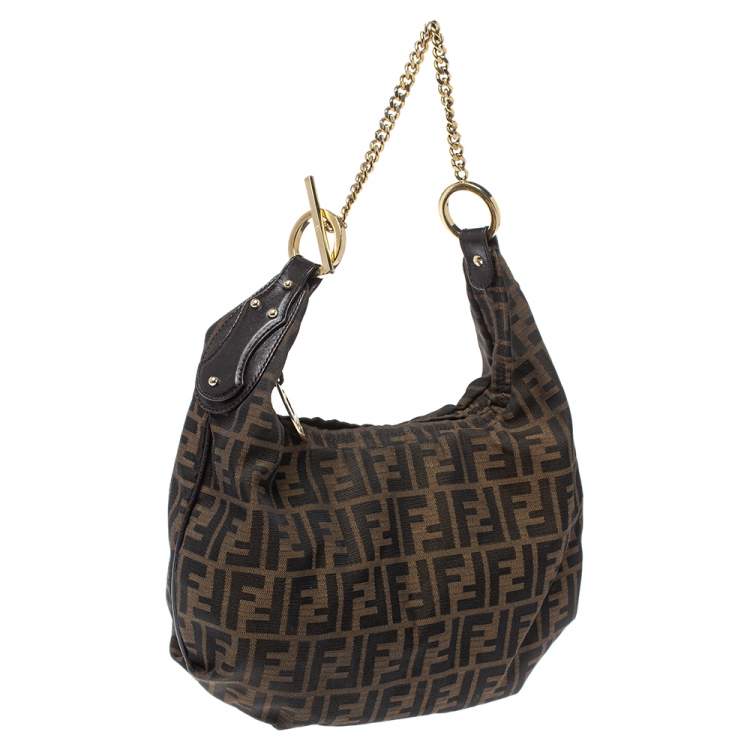 Pre Owned Fendi Tobacco Zucca Canvas Chef Chain Hobo