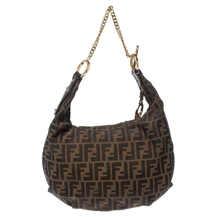 Pre Owned Fendi Tobacco Zucca Canvas Chef Chain Hobo