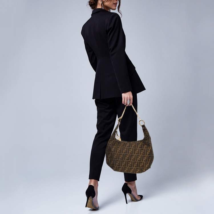 Pre Owned Fendi Tobacco Zucca Canvas Chef Chain Hobo