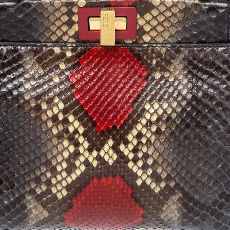 Pre Owned Fendi Multicolor Python Mini Peekaboo Top Handle Bag