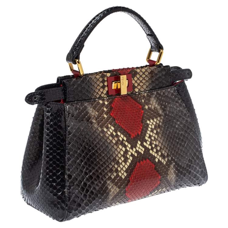Pre Owned Fendi Multicolor Python Mini Peekaboo Top Handle Bag