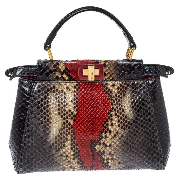 Pre Owned Fendi Multicolor Python Mini Peekaboo Top Handle Bag