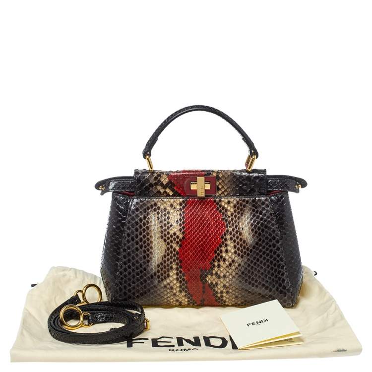 Pre Owned Fendi Multicolor Python Mini Peekaboo Top Handle Bag