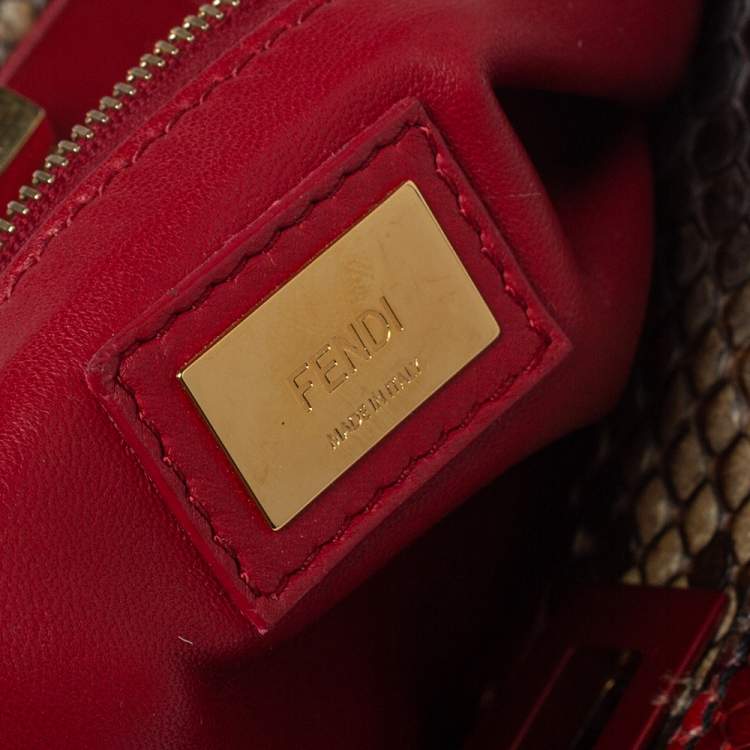 Pre Owned Fendi Multicolor Python Mini Peekaboo Top Handle Bag
