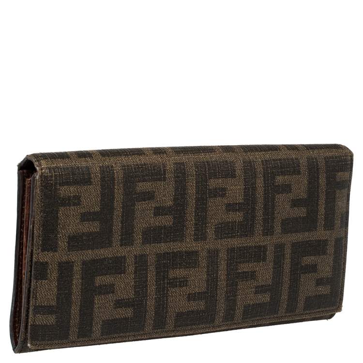 Pre Owned Fendi Tobacco Zucca Coated Canvas Continental Wallet
