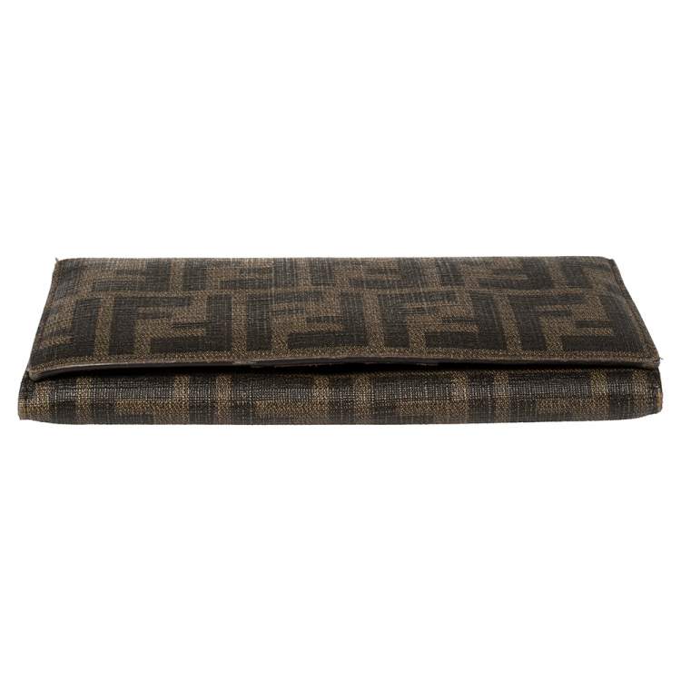 Pre Owned Fendi Tobacco Zucca Coated Canvas Continental Wallet