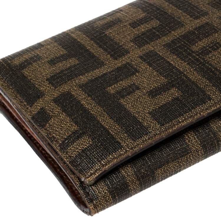 Pre Owned Fendi Tobacco Zucca Coated Canvas Continental Wallet