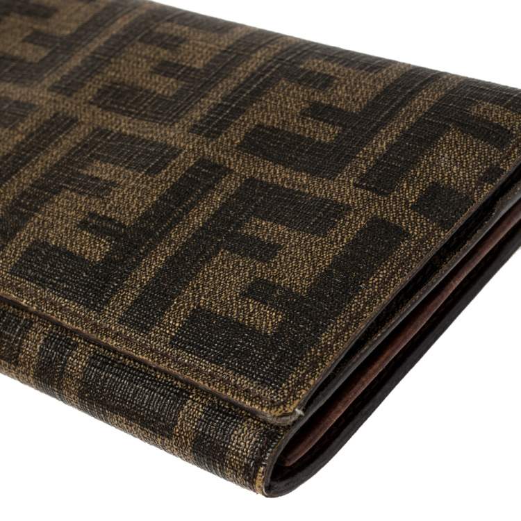 Pre Owned Fendi Tobacco Zucca Coated Canvas Continental Wallet