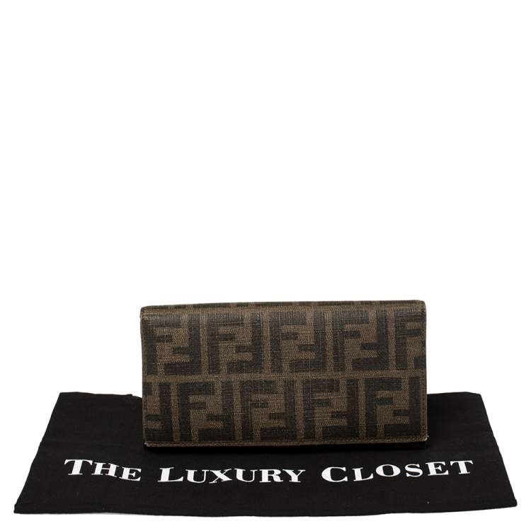 Pre Owned Fendi Tobacco Zucca Coated Canvas Continental Wallet