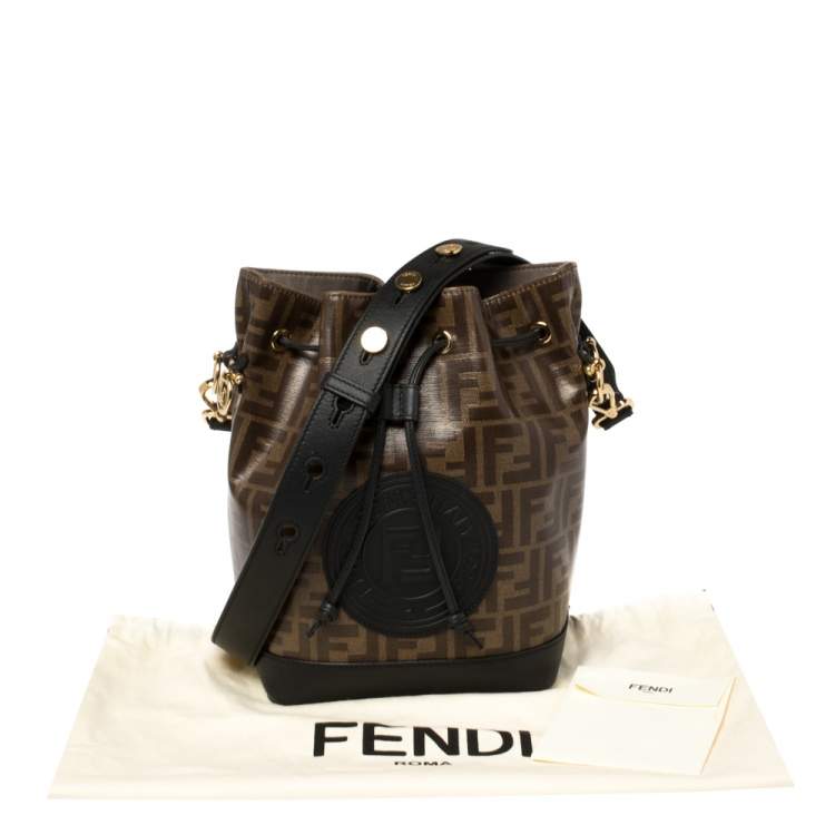 Pre Owned Fendi Brown/Black Zucca Coated Canvas and Leather Mon Tresor Bucket Bag