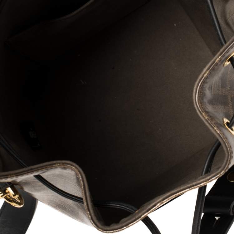 Pre Owned Fendi Brown/Black Zucca Coated Canvas and Leather Mon Tresor Bucket Bag