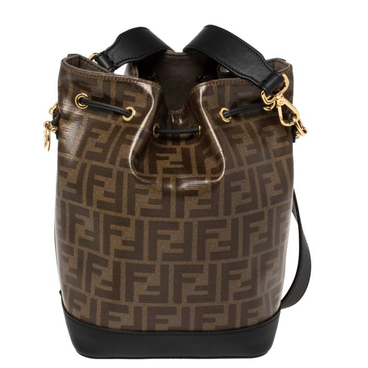 Pre Owned Fendi Brown/Black Zucca Coated Canvas and Leather Mon Tresor Bucket Bag