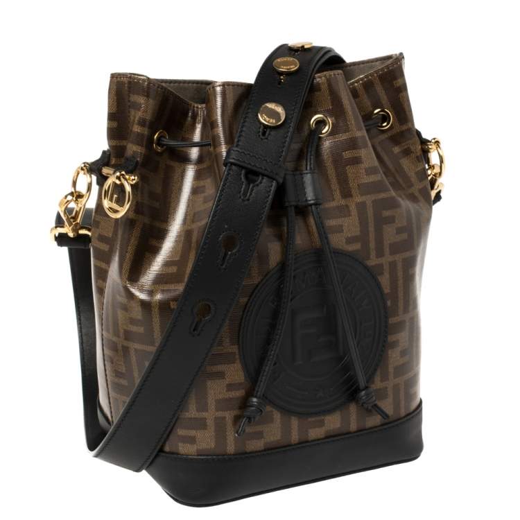 Pre Owned Fendi Brown/Black Zucca Coated Canvas and Leather Mon Tresor Bucket Bag