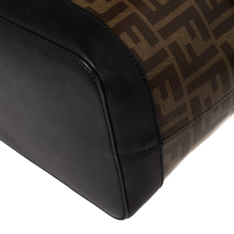 Pre Owned Fendi Brown/Black Zucca Coated Canvas and Leather Mon Tresor Bucket Bag