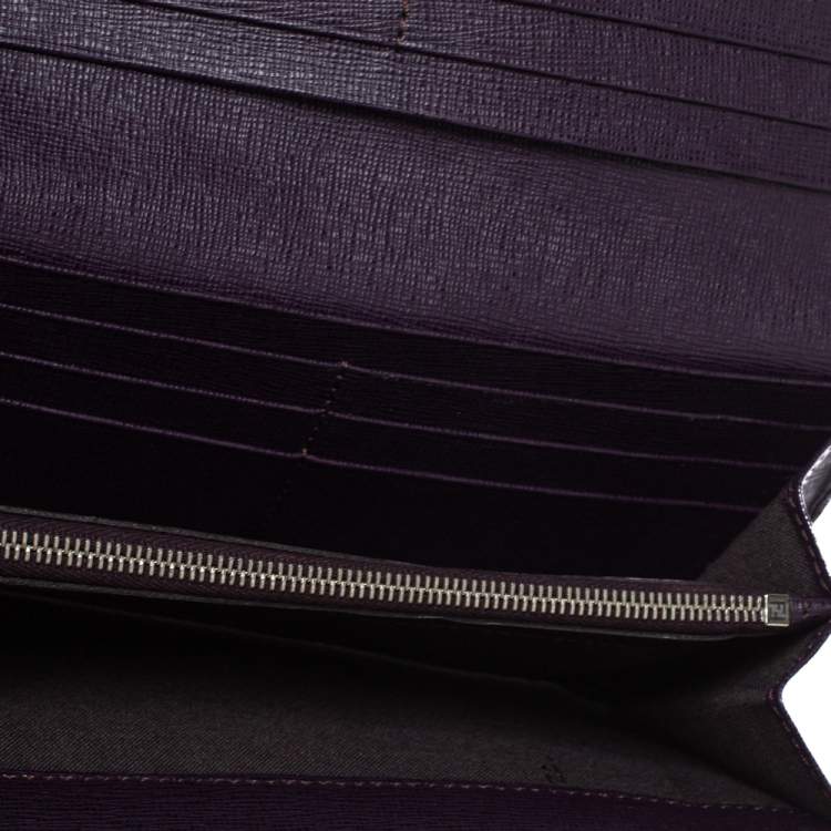 Pre Owned Fendi Purple Leather Elite Continental Wallet